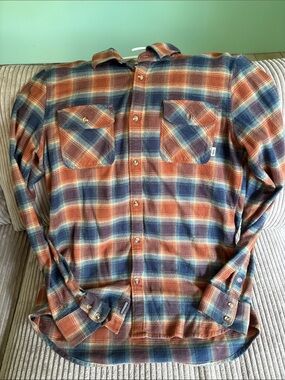 Vans Orange and Blue Plaid Long-Sleeve Button-Down Shirt